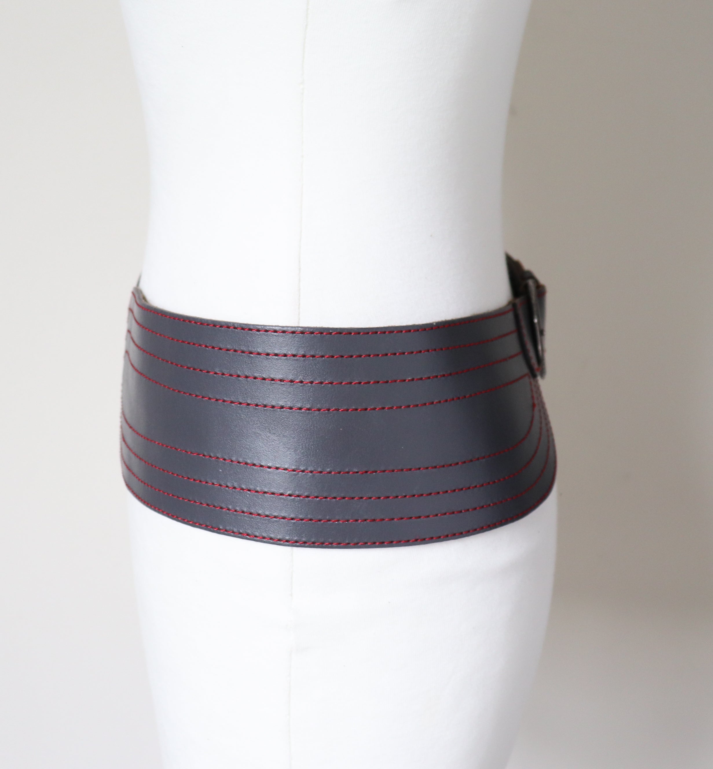 Grey Leather Corset Vintage Belt - Wide - Small / Medium
