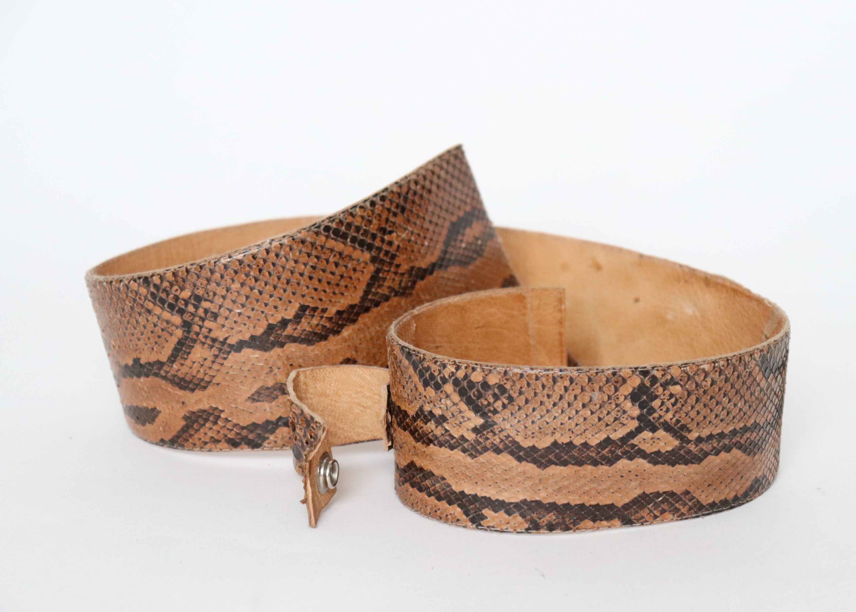 Genuine Snakeskin Tan Leather Vintage Corset Belt -  Wide - Brown  - Small