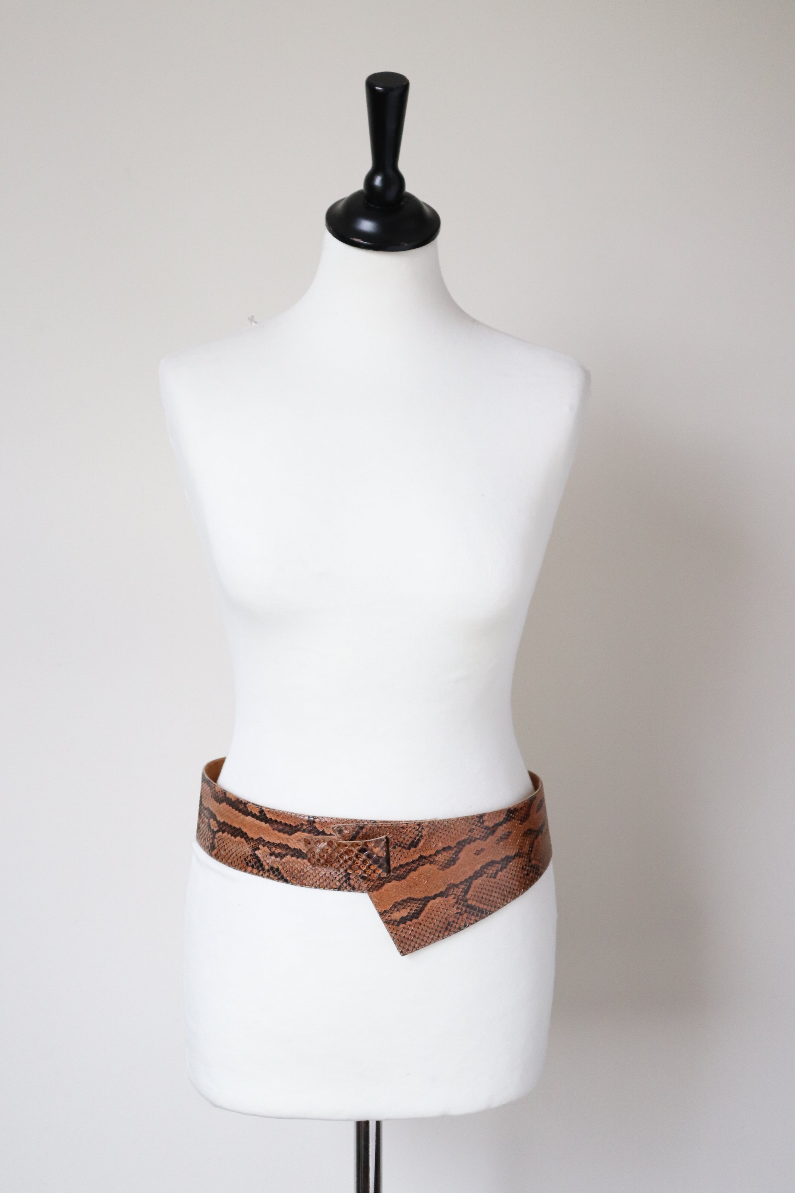 Genuine Snakeskin Tan Leather Vintage Corset Belt - Wide - Brown - Small