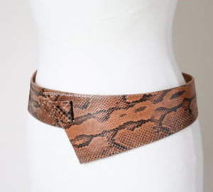 Genuine Snakeskin Tan Leather Vintage Corset Belt - Wide - Brown - Small