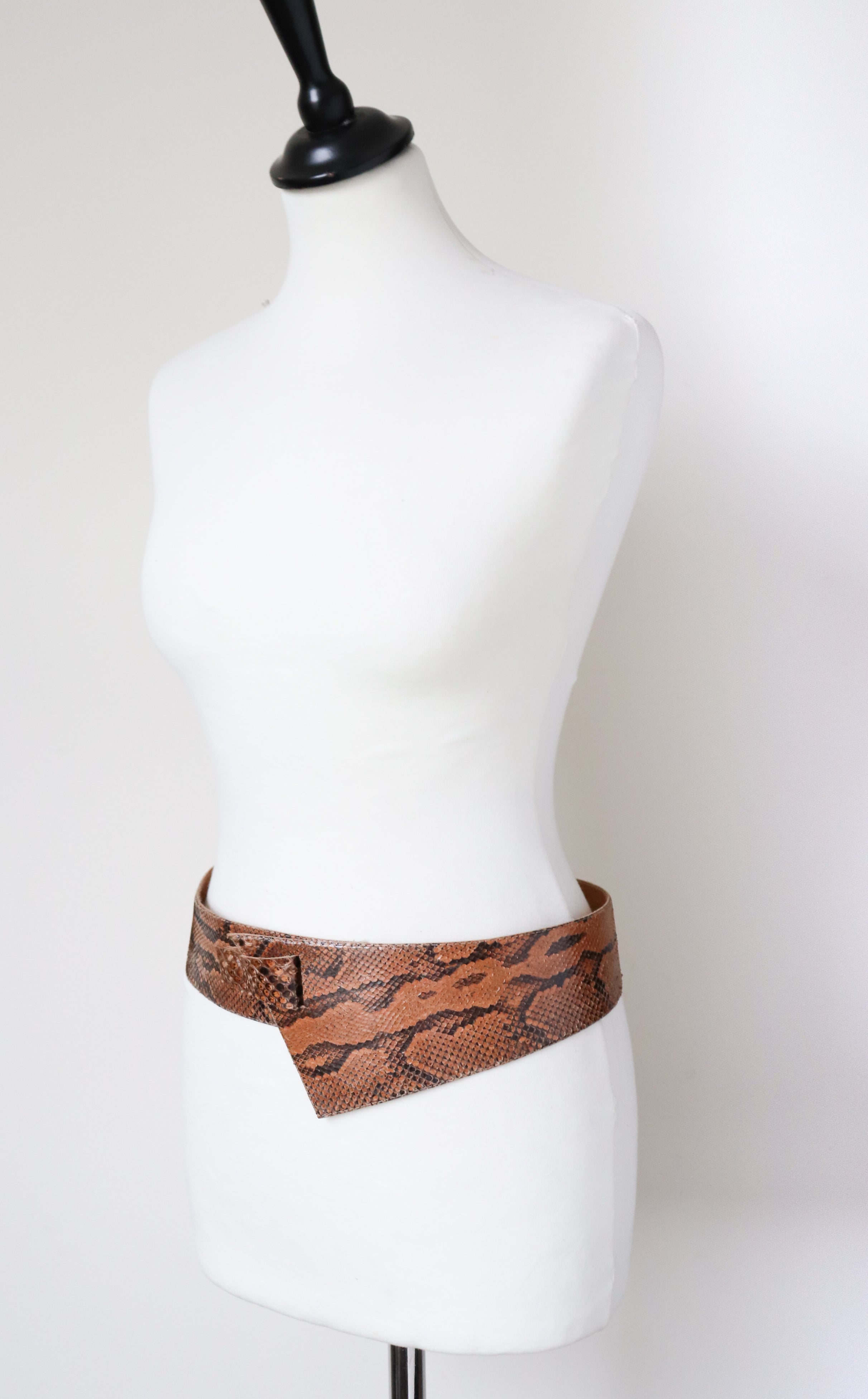Genuine Snakeskin Tan Leather Vintage Corset Belt - Wide - Brown - Small