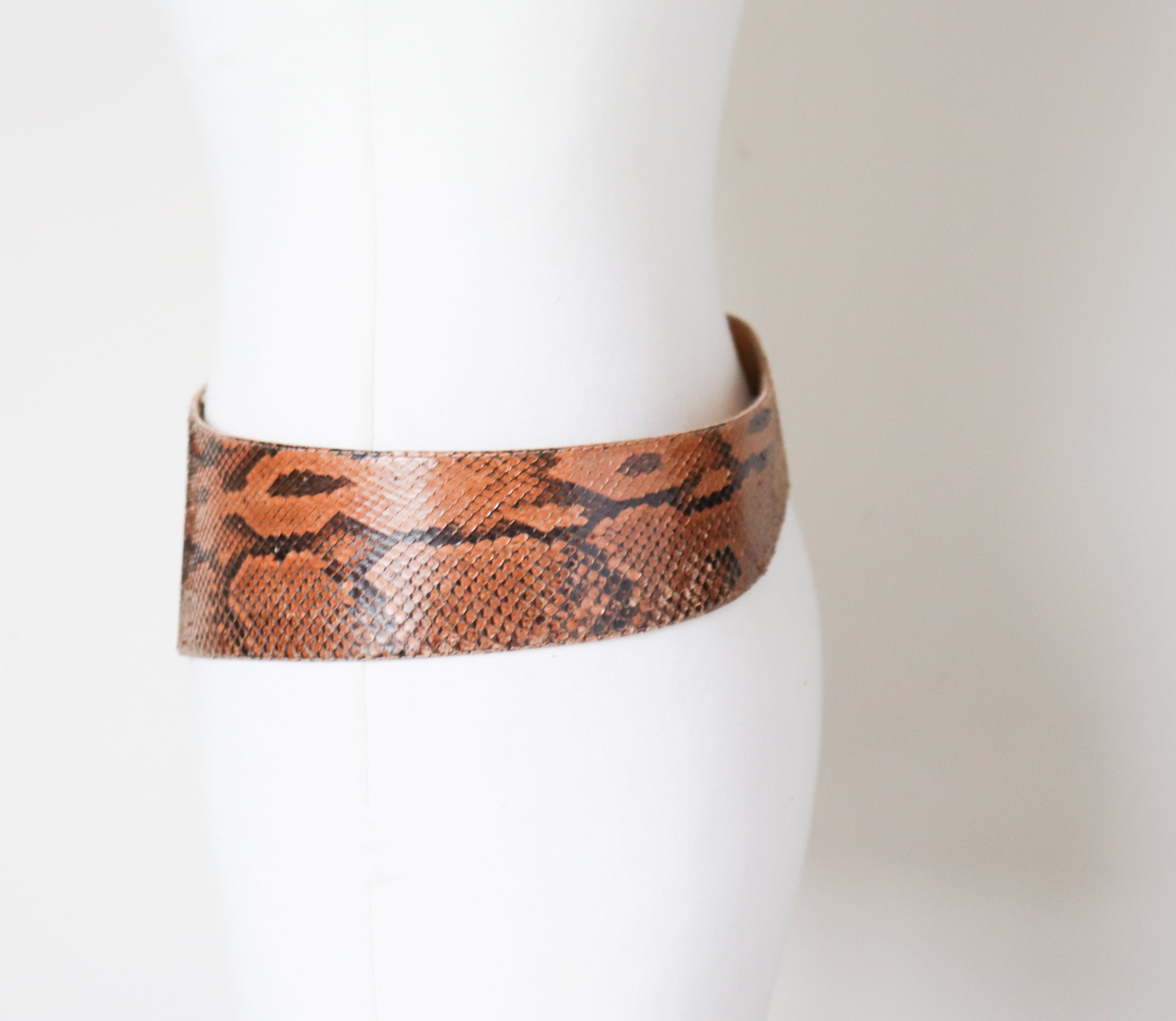 Genuine Snakeskin Tan Leather Vintage Corset Belt -  Wide - Brown  - Small