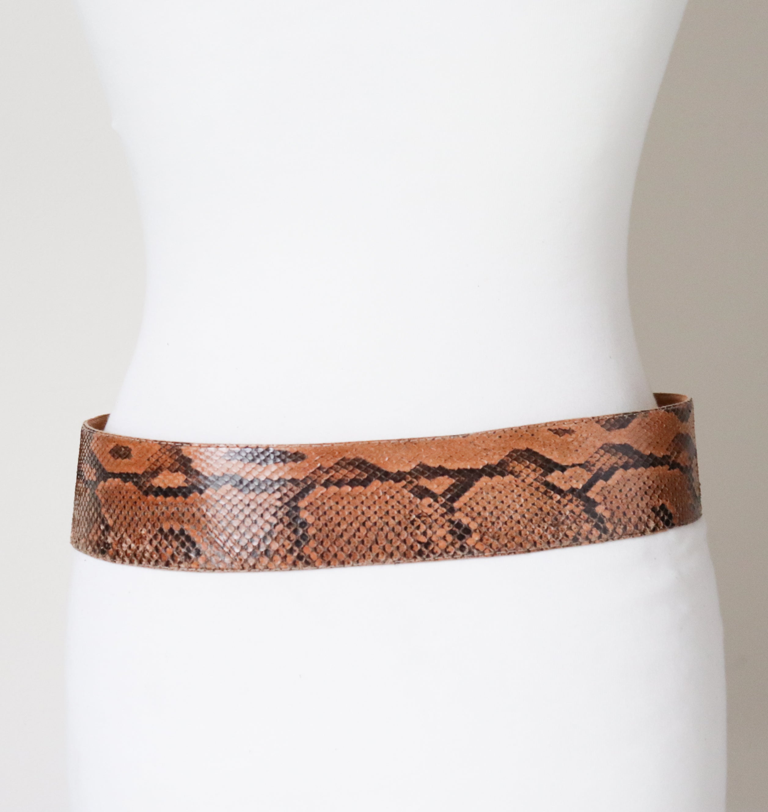 Genuine Snakeskin Tan Leather Vintage Corset Belt -  Wide - Brown  - Small