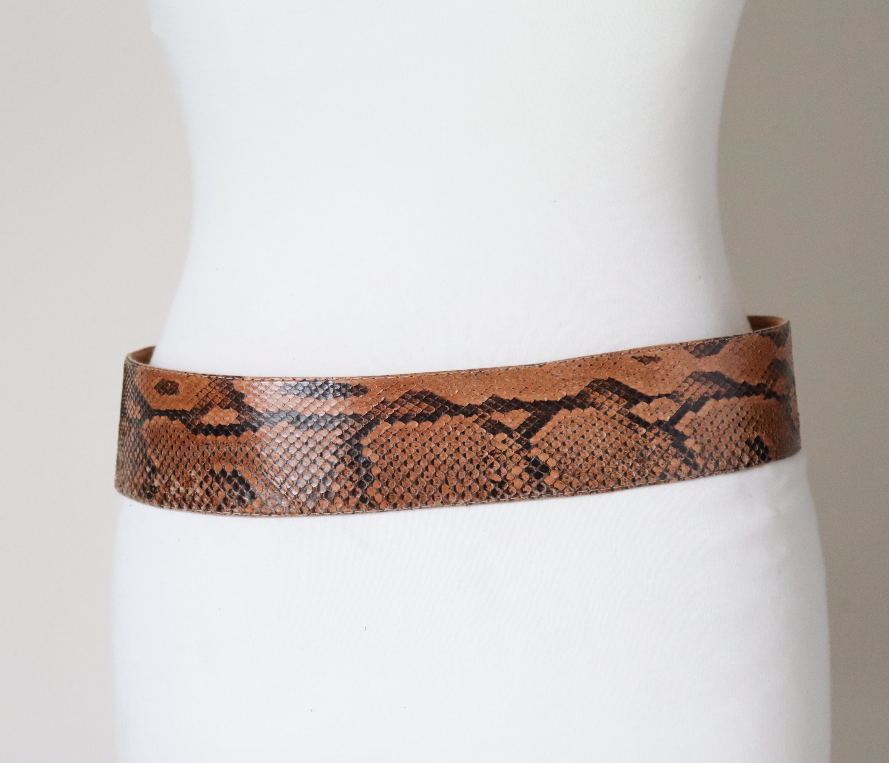 Genuine Snakeskin Tan Leather Vintage Corset Belt -  Wide - Brown  - Small