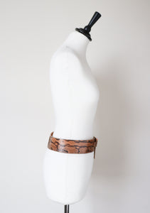 Genuine Snakeskin Tan Leather Vintage Corset Belt - Wide - Brown - Small