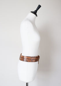 Genuine Snakeskin Tan Leather Vintage Corset Belt -  Wide - Brown  - Small
