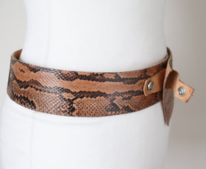 Genuine Snakeskin Tan Leather Vintage Corset Belt -  Wide - Brown  - Small