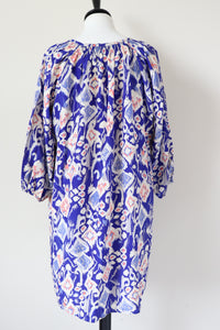 Tucker NYC Silk Dress - Classic Shirt Dress - Blue Ikat -  M - Fit  UK 12