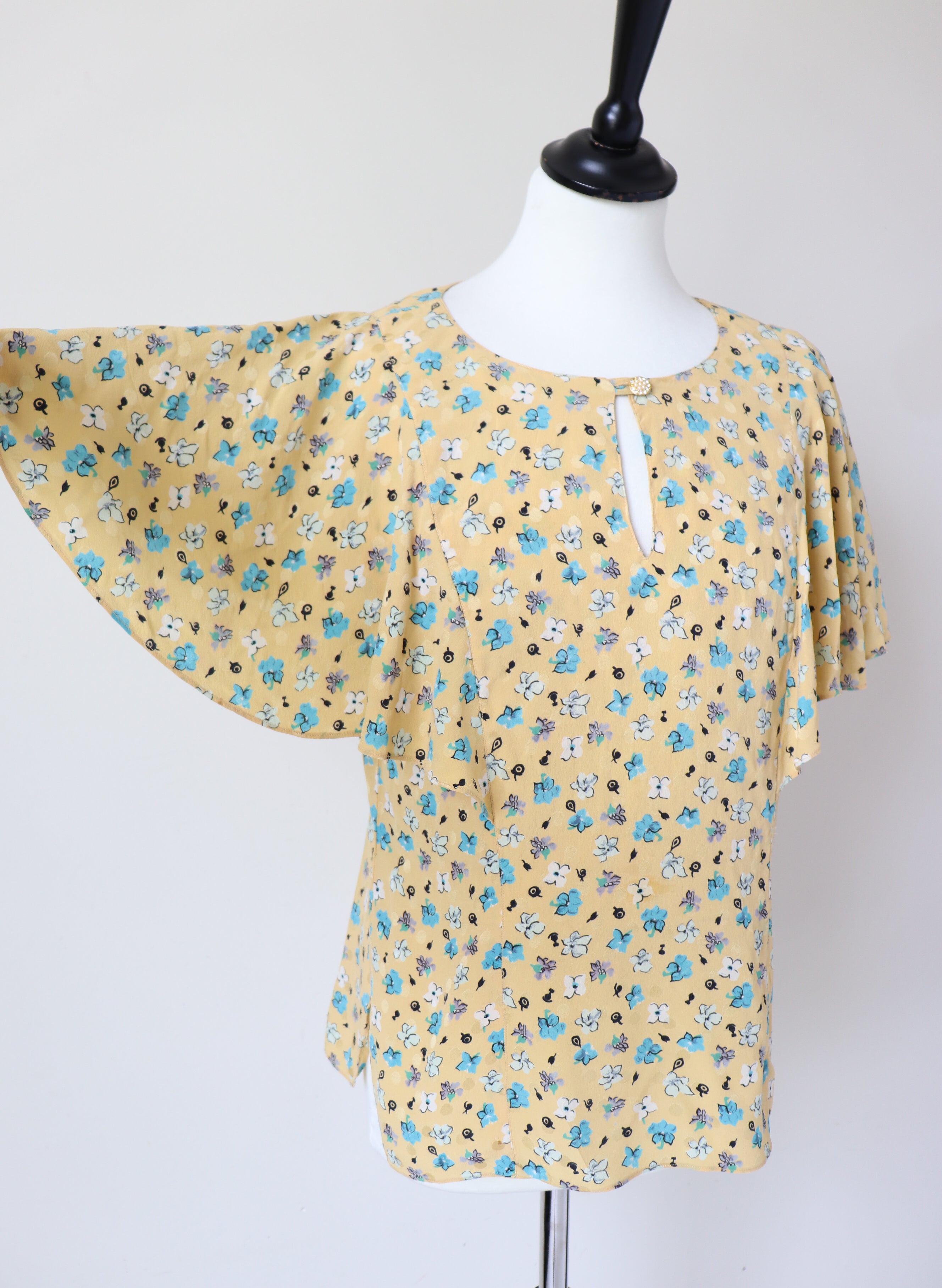 Oscar Rom Silk Blouse - Short Sleeves - Vintage - Yellow - 1930s Shape-  M / UK 12