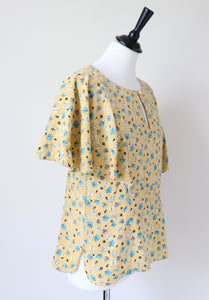 Oscar Rom Silk Blouse - Short Sleeves - Vintage - Yellow - 1930s Shape-  M / UK 12