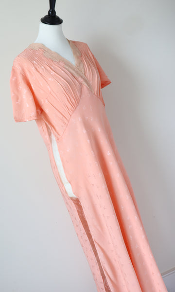 Vintage 1940s / 1950s Maxi Nightdress / Evening Dress - Salmon Pink - M / UK 12