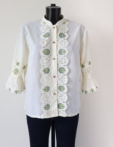 Vintage 1960s / 1970s Tyrol / Peasant Blouse - Cream / Lace - L / UK 14