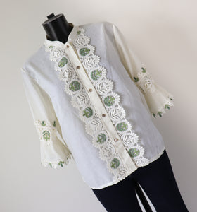 Vintage 1960s / 1970s Tyrol / Peasant Blouse - Cream / Lace - L / UK 14