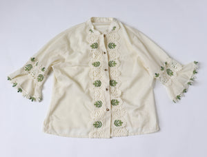 Vintage 1960s / 1970s Tyrol / Peasant Blouse - Cream / Lace - L / UK 14