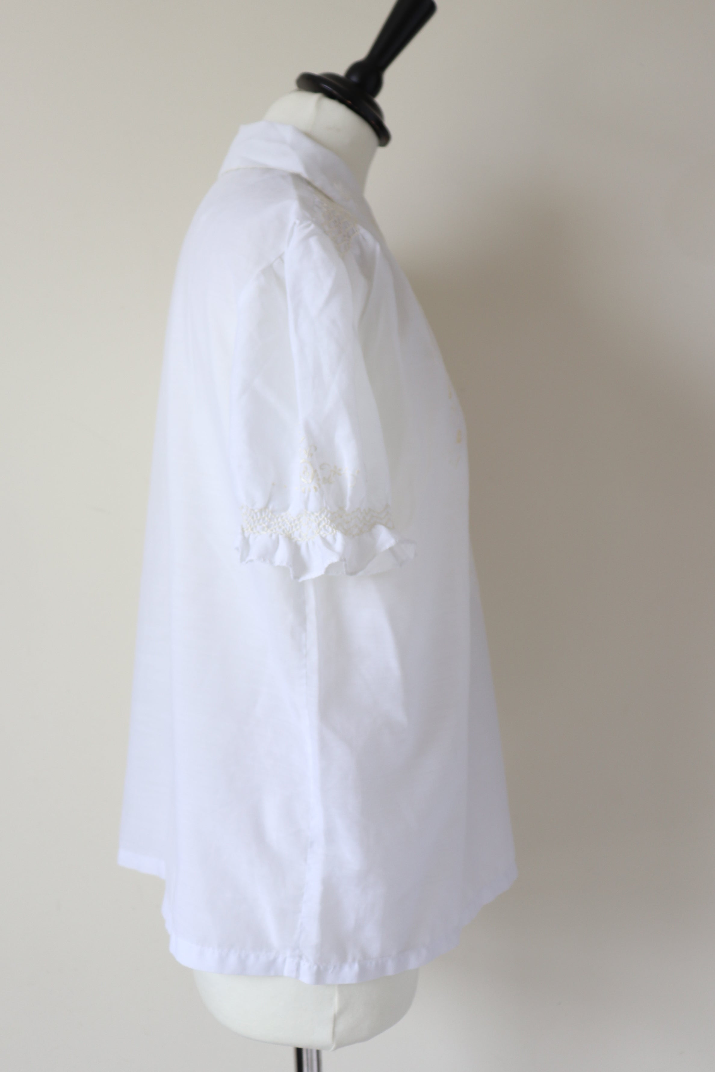 Vintage 1970s Tyrol Peasant Top - Short Sleeves - White - M / UK 12