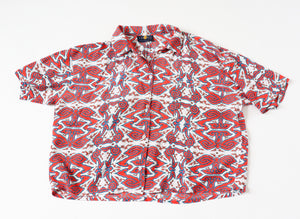 Farrow Vintage 1990s Cropped Shirt - Red Pattern - UK 12 / 14