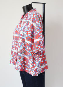 Farrow Vintage 1990s Cropped Shirt - Red Pattern - UK 12 / 14