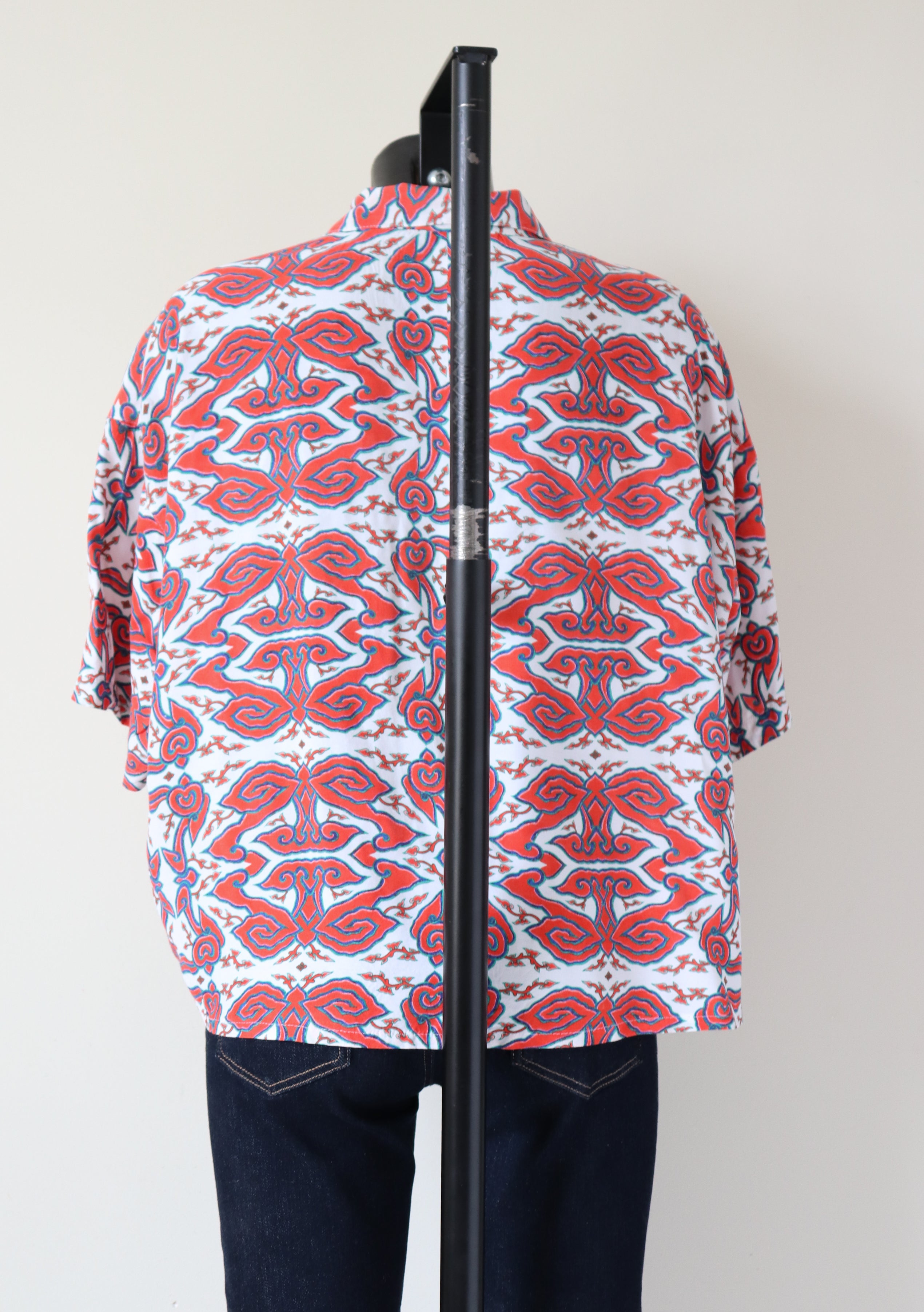 Farrow Vintage 1990s Cropped Shirt - Red Pattern - UK 12 / 14