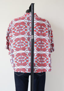 Farrow Vintage 1990s Cropped Shirt - Red Pattern - UK 12 / 14