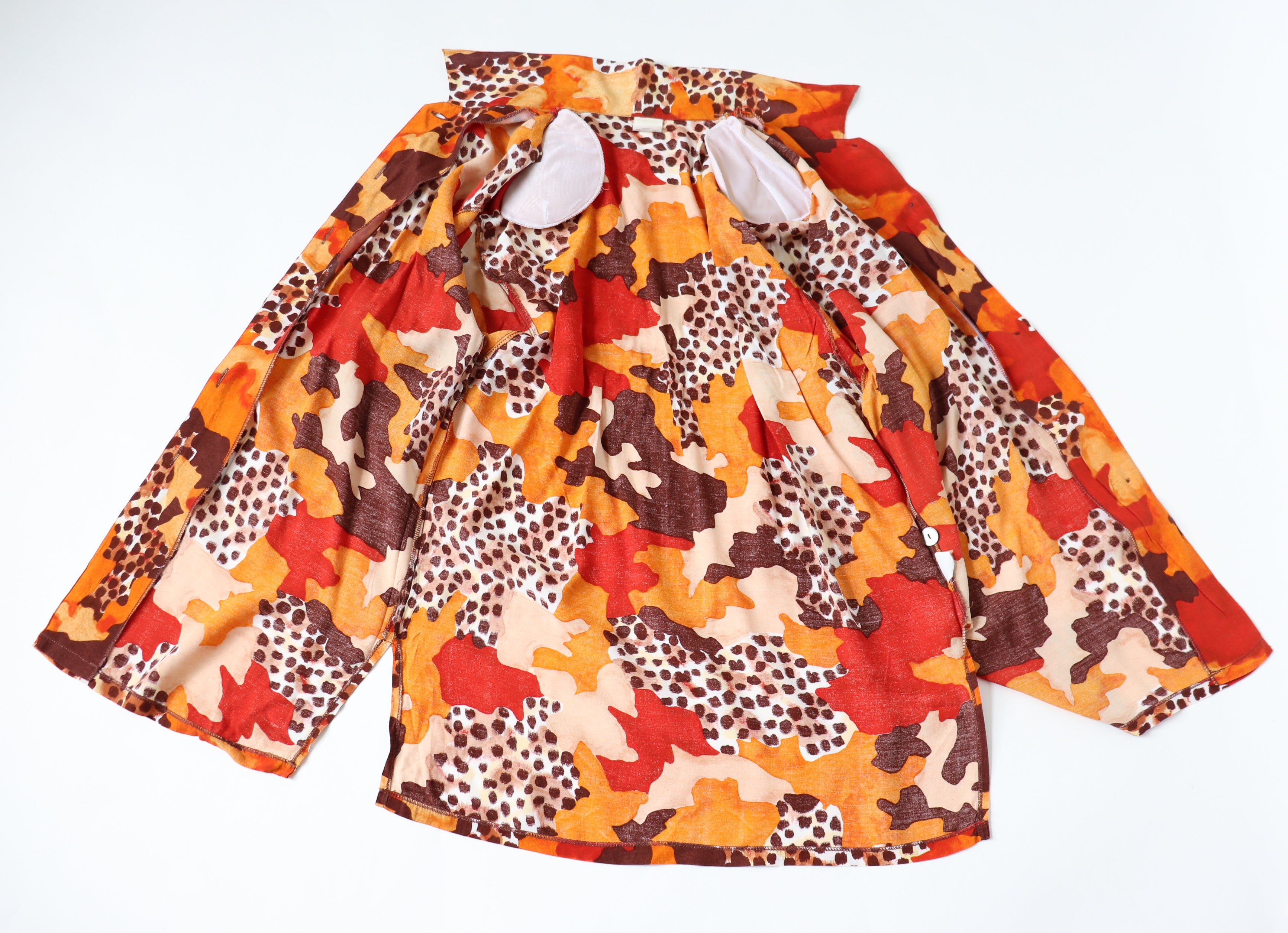 Leopard Print 1980s Long Tunic Shirt - Orange Oversized - M / L - UK 12 / 14