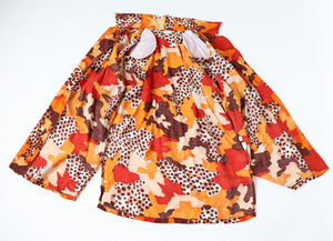 Leopard Print 1980s Long Tunic Shirt - Orange Oversized - M / L - UK 12 / 14
