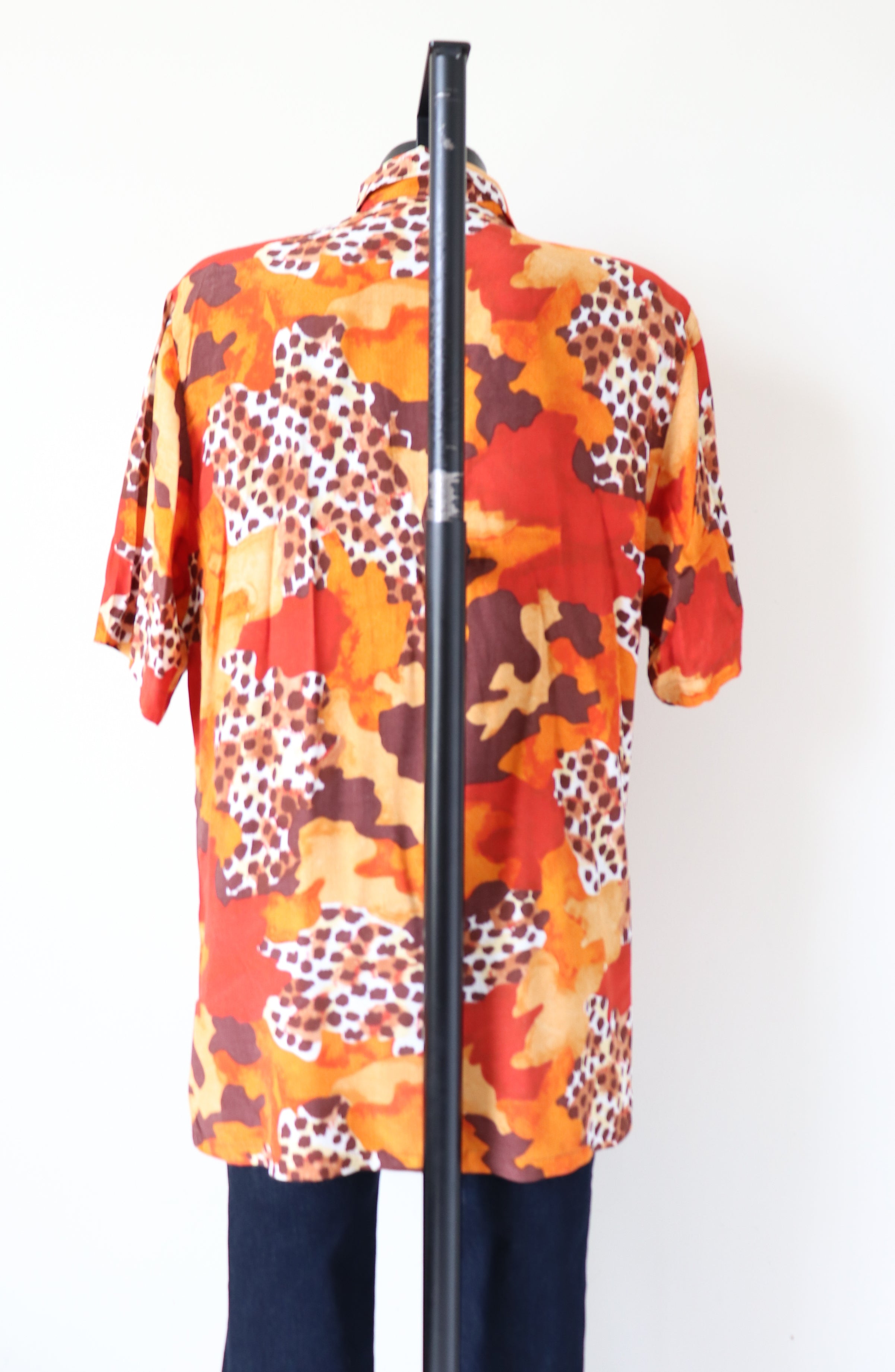 Leopard Print 1980s Long Tunic Shirt - Orange Oversized - M / L - UK 12 / 14