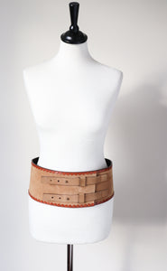 Tan Suede Leather Corset Belt - Extra Wide - Medium