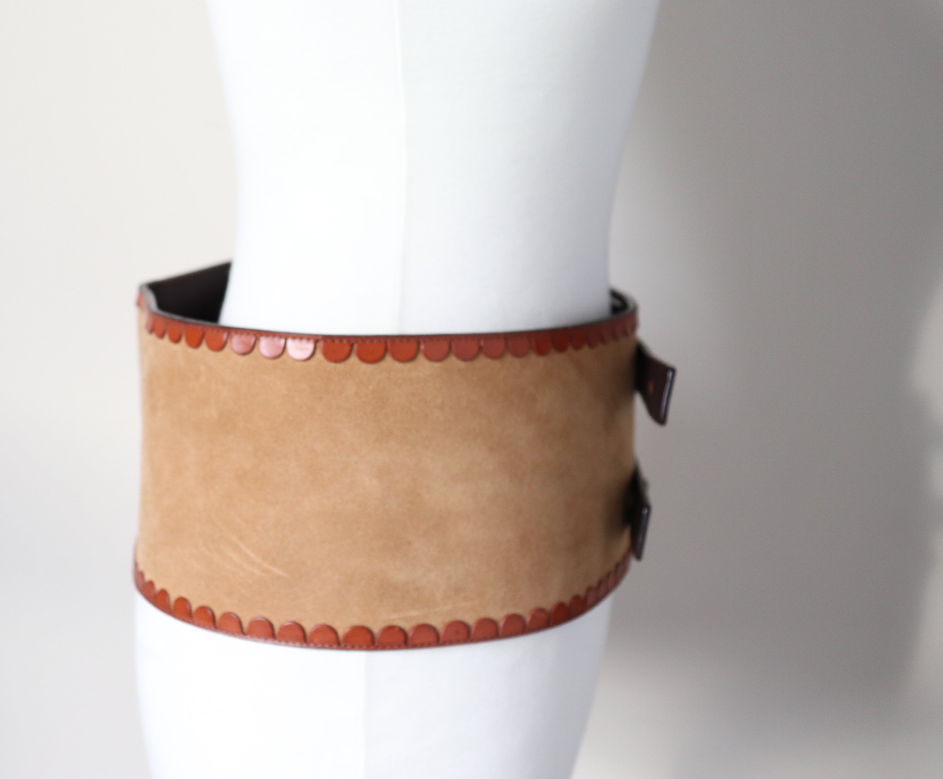 Tan Suede Leather Corset Belt - Extra Wide - Medium