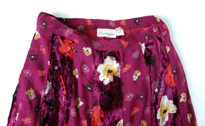 Floral Midi Skirt - 1970s ABBA style - Burgundy - Les Jeunes Filles - M / UK 12