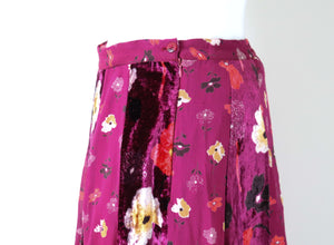 Floral Midi Skirt - 1970s ABBA style - Burgundy - Les Jeunes Filles - M / UK 12