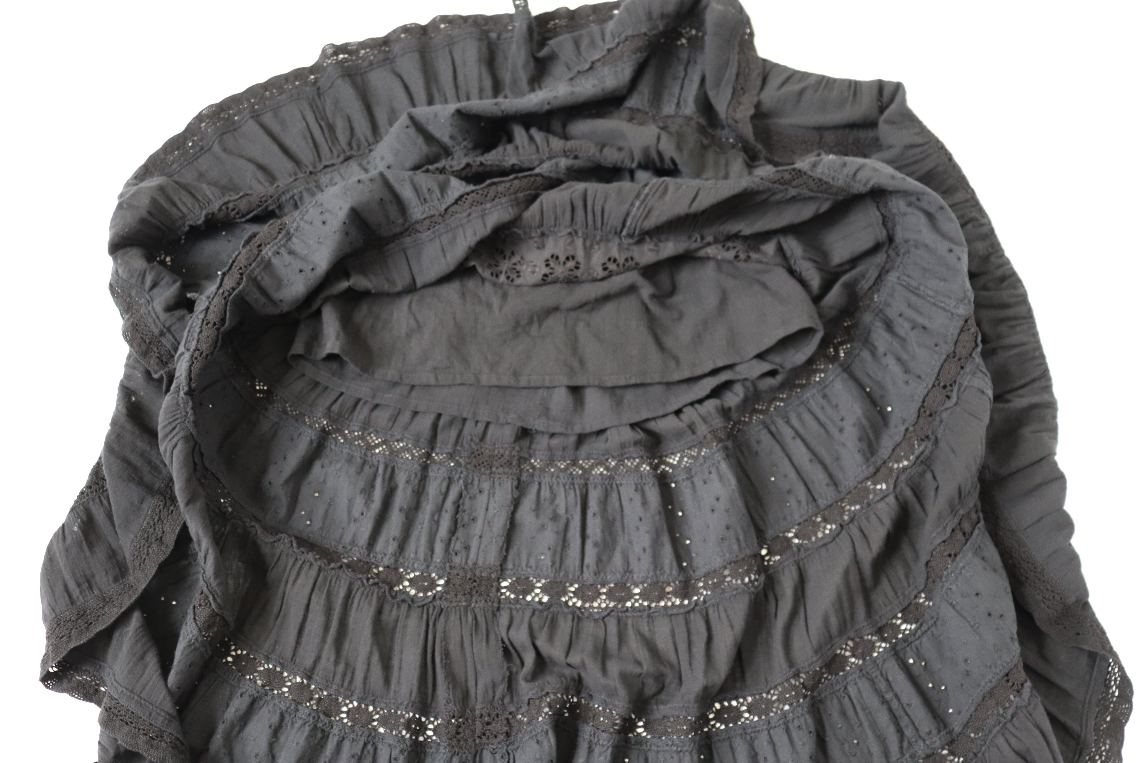 Black Prairie Peasant Skirt - Elasticated Waist - S / M - UK 10 / 12