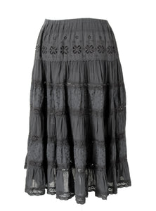 Black Prairie Peasant Skirt - Elasticated Waist - S / M - UK 10 / 12