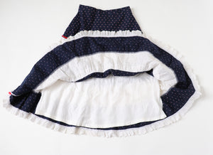 Prairie Skirt - Vintage 1970s - Blue /White / Red  Tiered - XS - UK 8