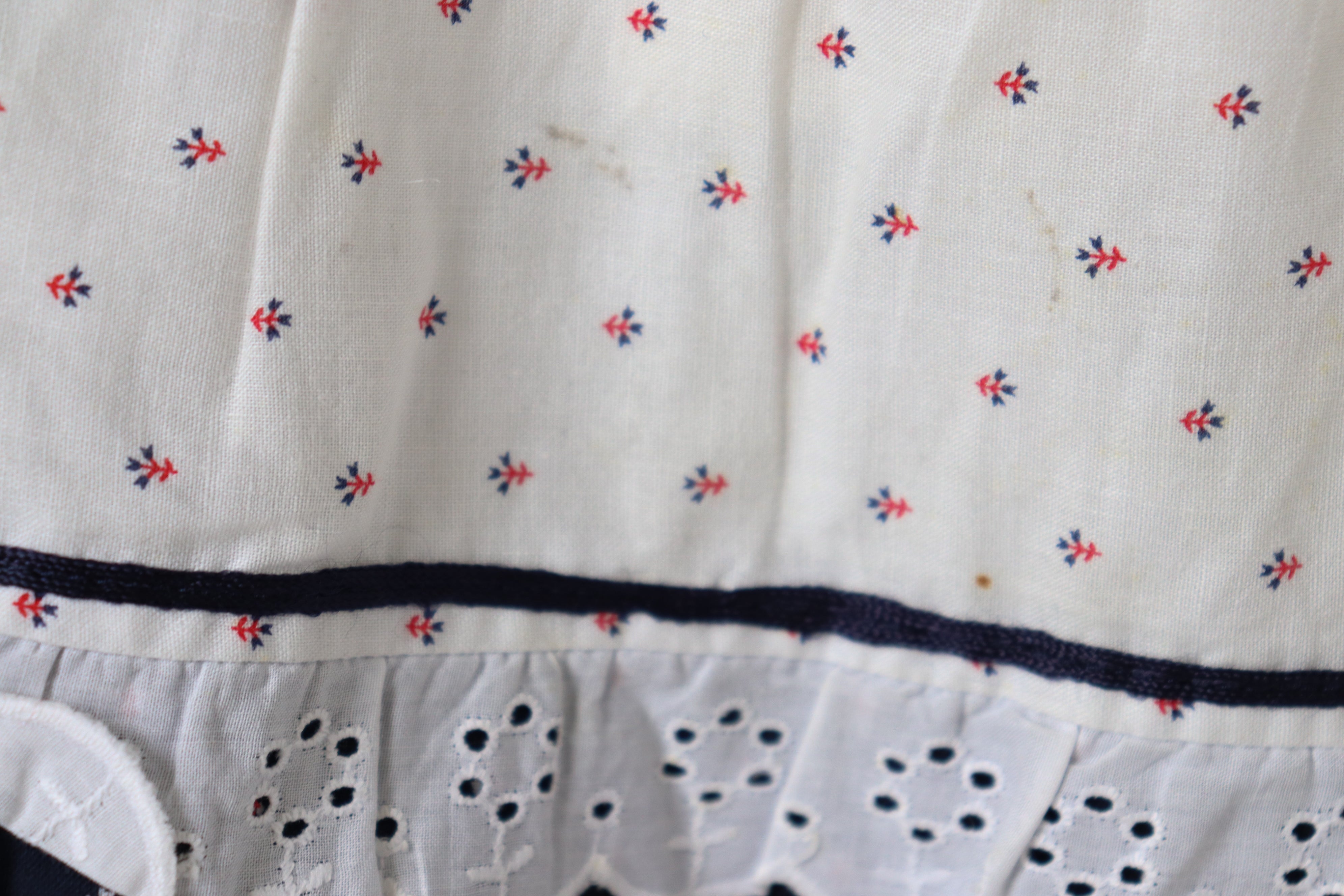 Prairie Skirt - Vintage 1970s - Blue /White / Red  Tiered - XS - UK 8