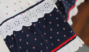 Prairie Skirt - Vintage 1970s - Blue /White / Red  Tiered - XS - UK 8