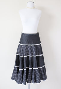 Ackermann Cotton  Prairie  Skirt - Vintage - Tiered - Black - XS / S - UK 8 / 10