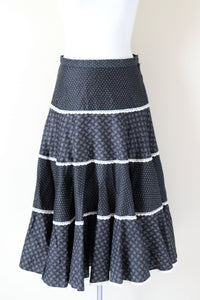 Ackermann Cotton  Prairie  Skirt - Vintage - Tiered - Black - XS / S - UK 8 / 10