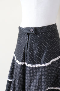 Ackermann Cotton  Prairie  Skirt - Vintage - Tiered - Black - XS / S - UK 8 / 10