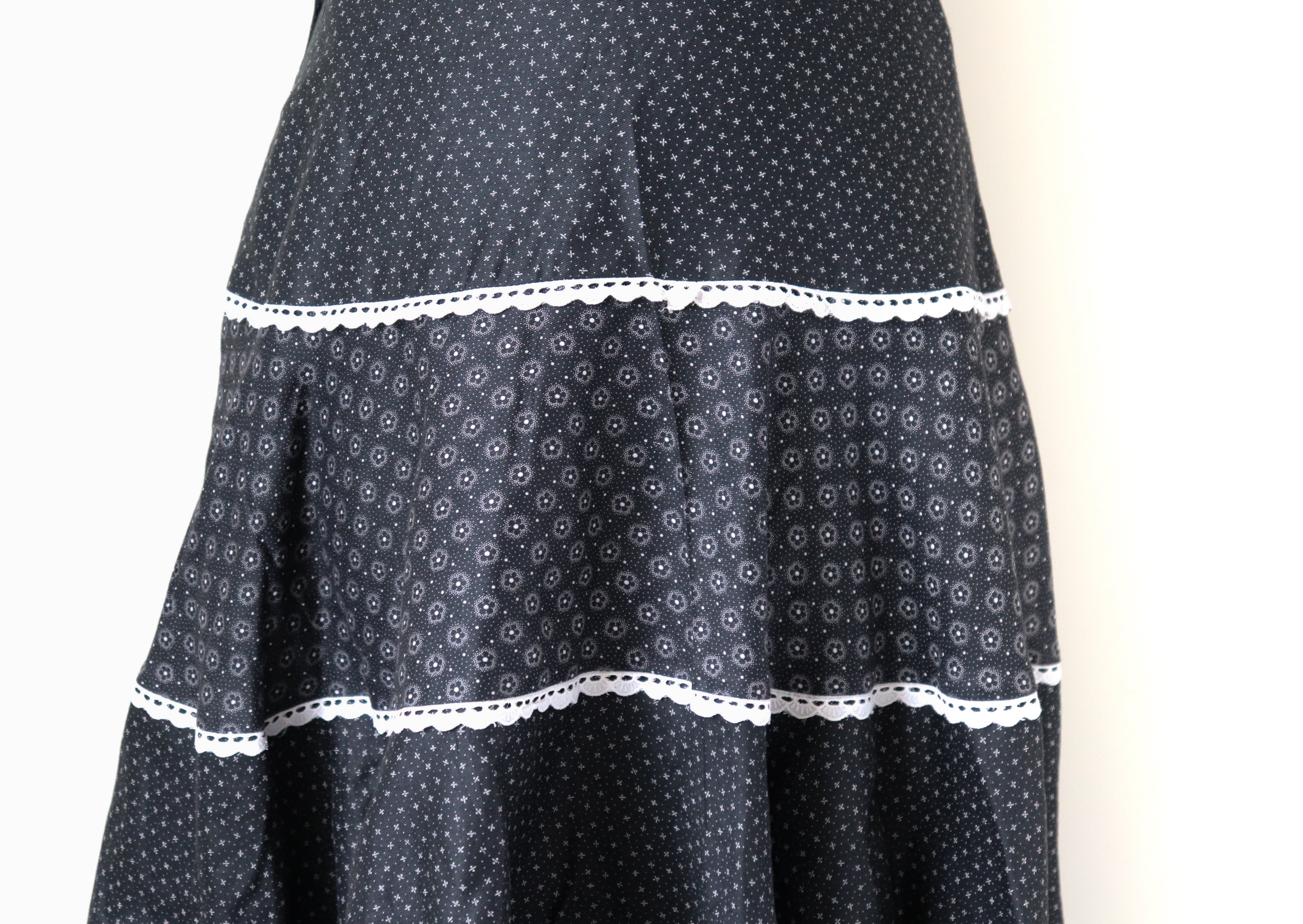 Ackermann Cotton  Prairie  Skirt - Vintage - Tiered - Black - XS / S - UK 8 / 10