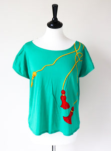 Genny T-Shirt - Green - Vintage 1990s - Tromp L'oeil Baroque - Cropped - S / M - UK 10/12