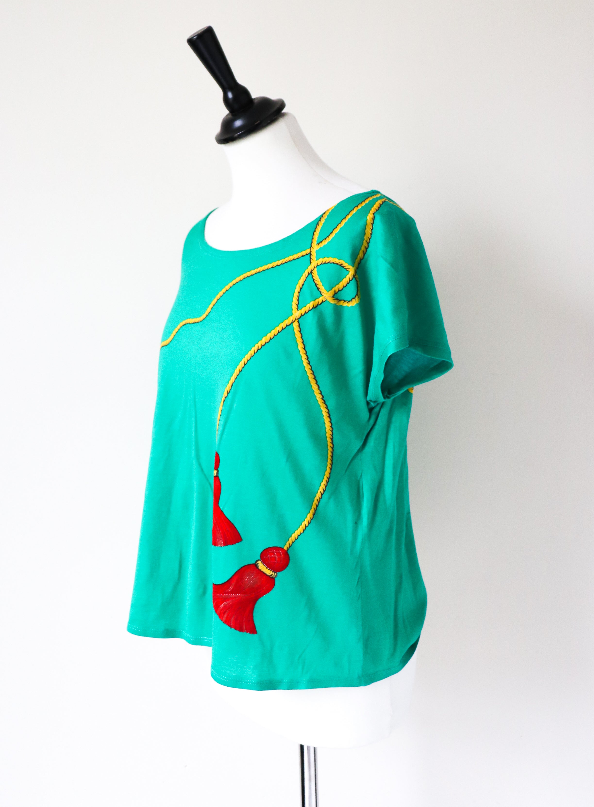 Genny T-Shirt - Green - Vintage 1990s - Tromp L'oeil Baroque - Cropped - S / M - UK 10/12