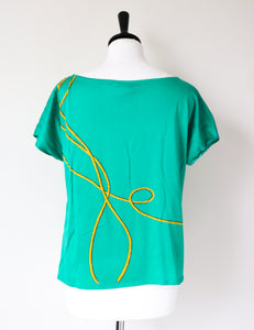 Genny T-Shirt - Green - Vintage 1990s - Tromp L'oeil Baroque - Cropped - S / M - UK 10/12