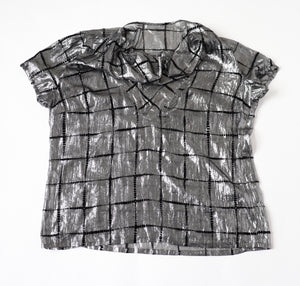 Silver Lamé /  Black Vintage 80's Top - See-Through - L / UK 14