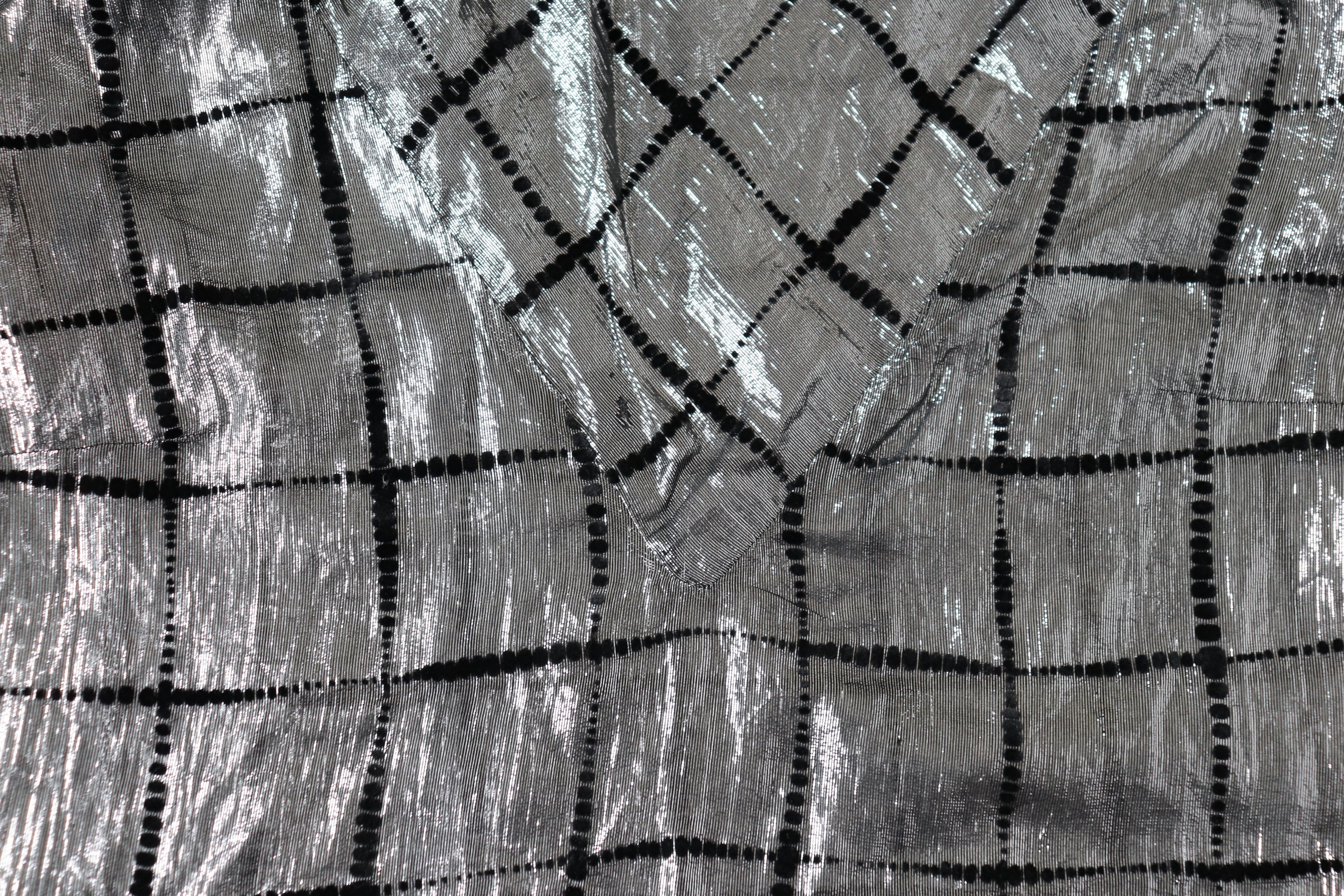 Silver Lamé /  Black Vintage 80's Top - See-Through - L / UK 14