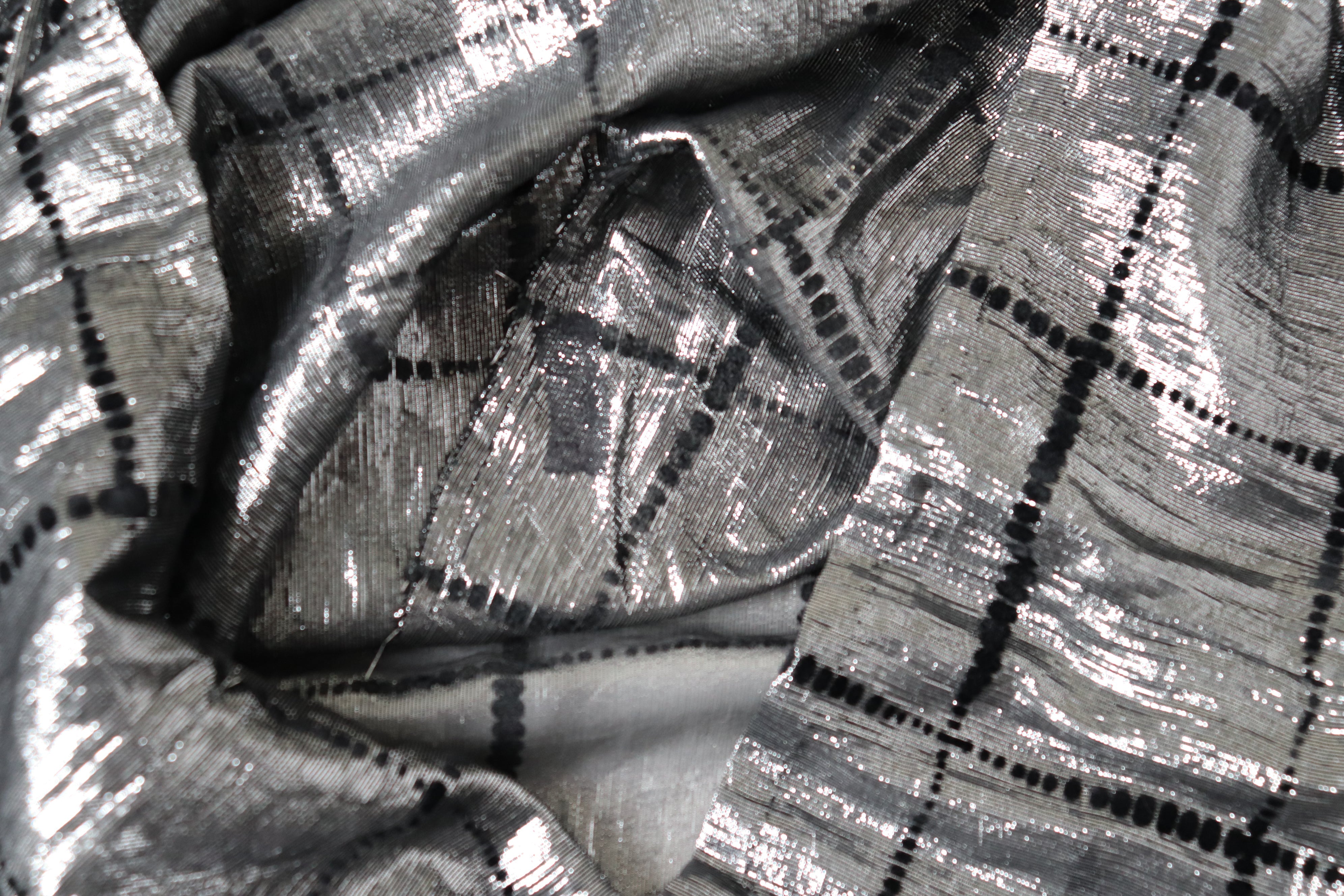 Silver Lamé /  Black Vintage 80's Top - See-Through - L / UK 14