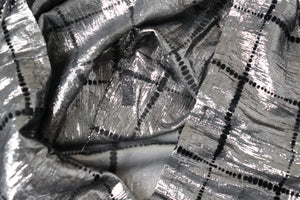 Silver Lamé /  Black Vintage 80's Top - See-Through - L / UK 14
