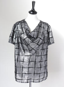 Silver Lamé /  Black Vintage 80's Top - See-Through - L / UK 14