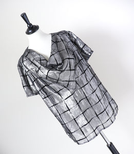 Silver Lamé /  Black Vintage 80's Top - See-Through - L / UK 14
