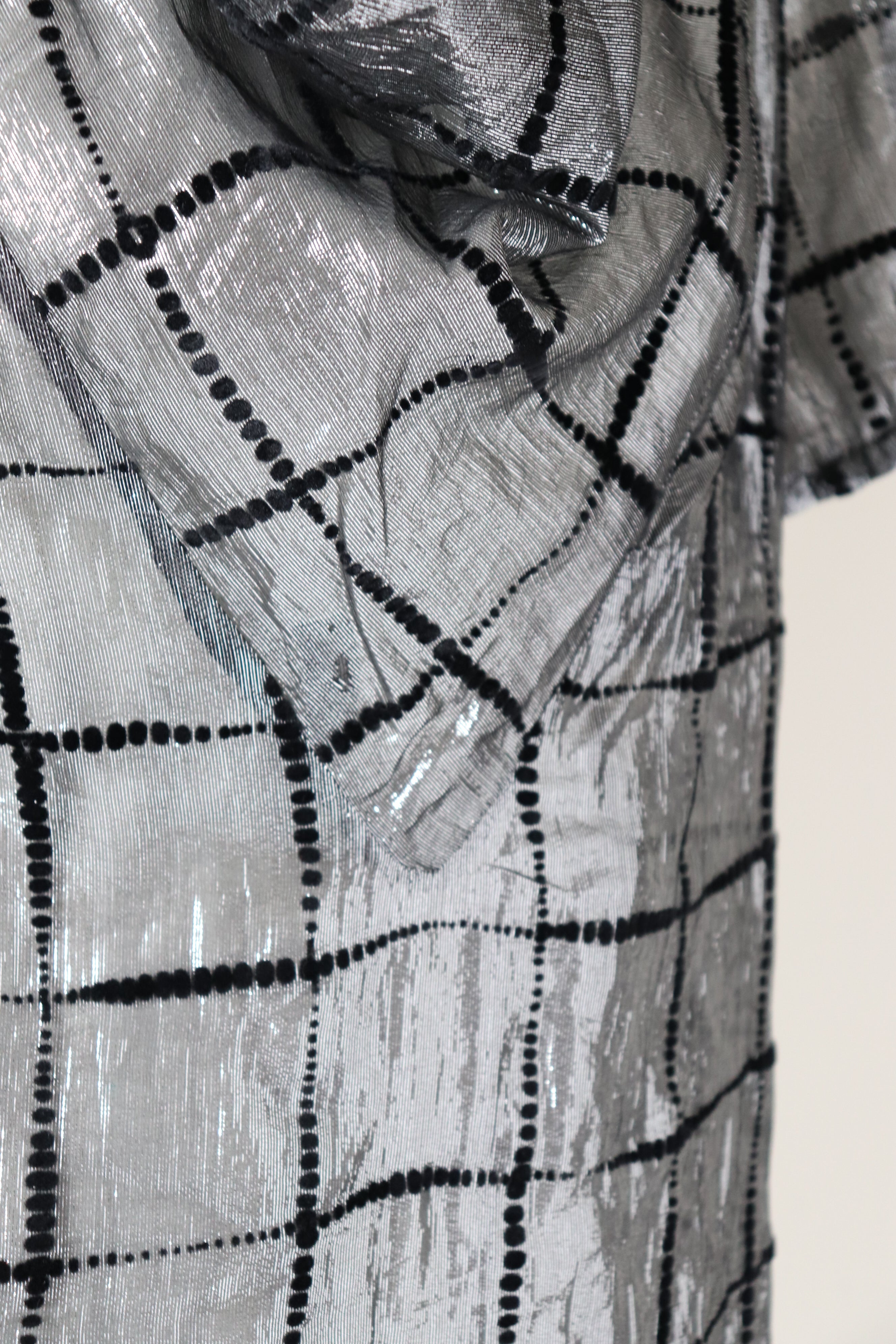 Silver Lamé /  Black Vintage 80's Top - See-Through - L / UK 14