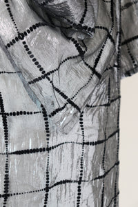 Silver Lamé /  Black Vintage 80's Top - See-Through - L / UK 14